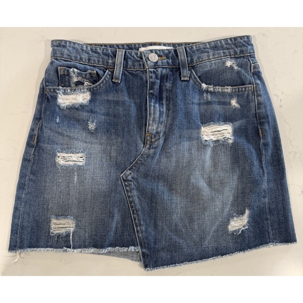 Flying Monkey Denim Jean Skirt size 25 Distressed Jagged hem Pockets